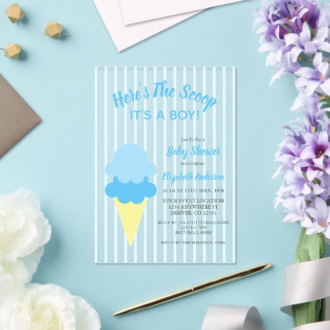 Hier ist die Scoop Ice Cream Summer Baby Dusche Acryleinladungen (In Situ (Hochzeit))