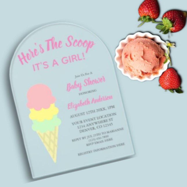 Hier ist die Scoop Ice Cream Summer Baby Dusche Acryleinladungen (Von Creator hochgeladen)