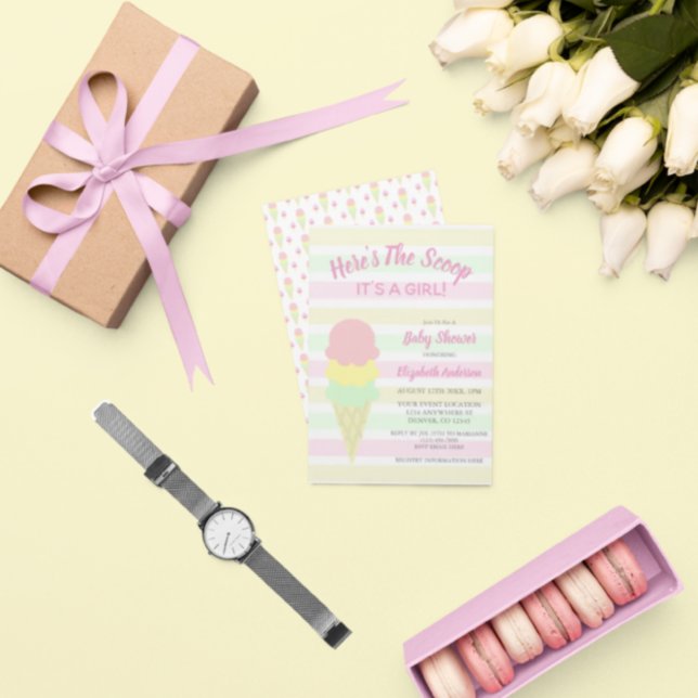 Hier ist die Scoop Ice Cream Summer Baby Dusche Einladung (Von Creator hochgeladen)