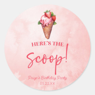 Hier ist die Scoop Pink Red Ice Cream Birthday Par Runder Aufkleber