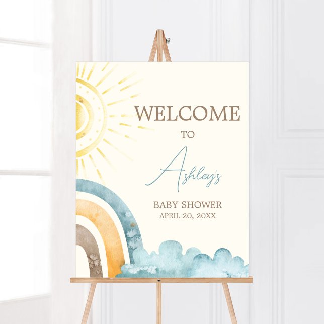 Hier ist die Son Retro Baby Dusche willkommen Poster (Boho Here Comes The Sun Baby Shower Welcome Sign)