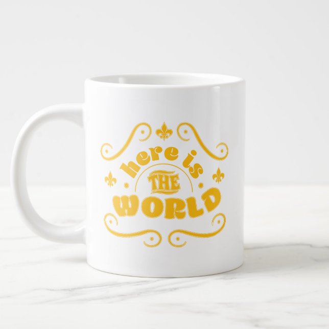 Hier ist die Welt Jumbo-Tasse (Links)
