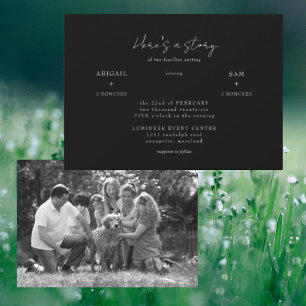 Hier ist eine Geschichte B/W Familienfoto-Hochzeit Einladung