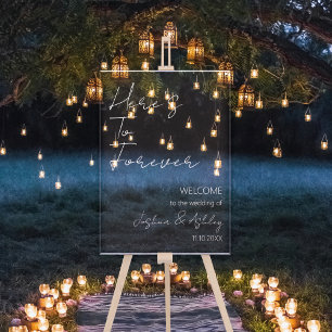 Hier ist für immer der Empfang von eleganten weiße Acrylschild