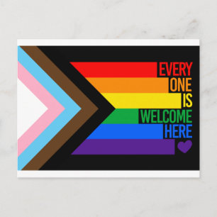 Hier ist jeder Willkommen (Progress Pride) Flagge Postkarte