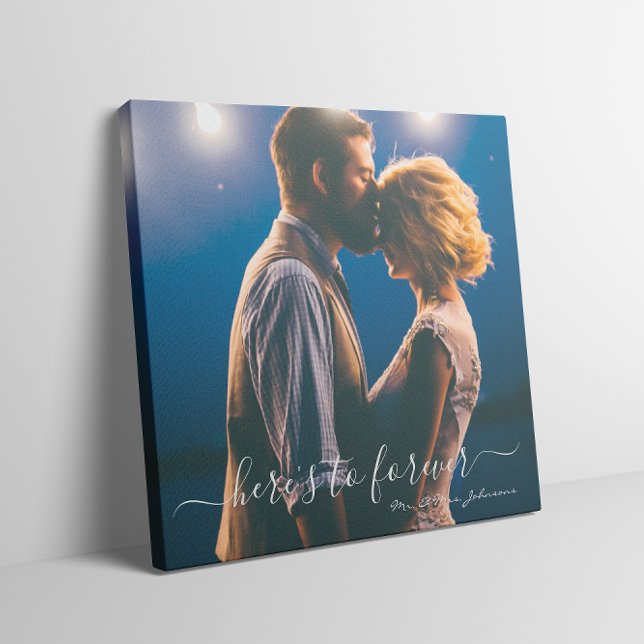 Hier ist zu Forever Script Mr. Wedding Foto Leinwanddruck (Here's To Forever Script Mr Mrs Wedding Photo Canvas Print
)