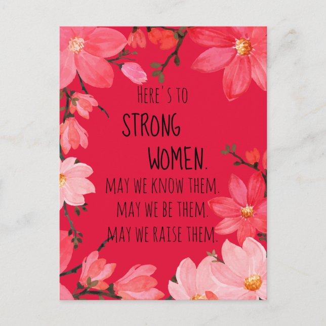Hier ist zu Strong Women Cherry Red Floral Postkarte (Vorderseite)