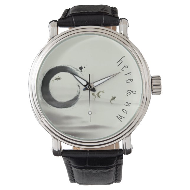 Hier & Jetzt / Zen-Kreis Enso Koi Pinselstrich Armbanduhr (Vorderseite)