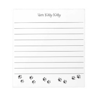 Hier Kitty Kitty Pfotenabdrücke Notizblock mit Lin