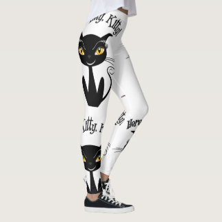 Hier Kitty Kitty, Whimsical Black Cat Leggings