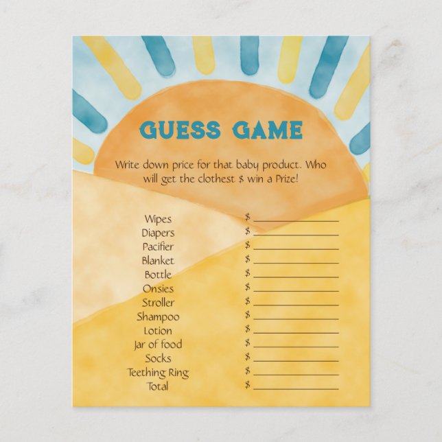 Hier kommen Blue Ray Sunshine Baby Dusche Guess Ga (Vorderseite)