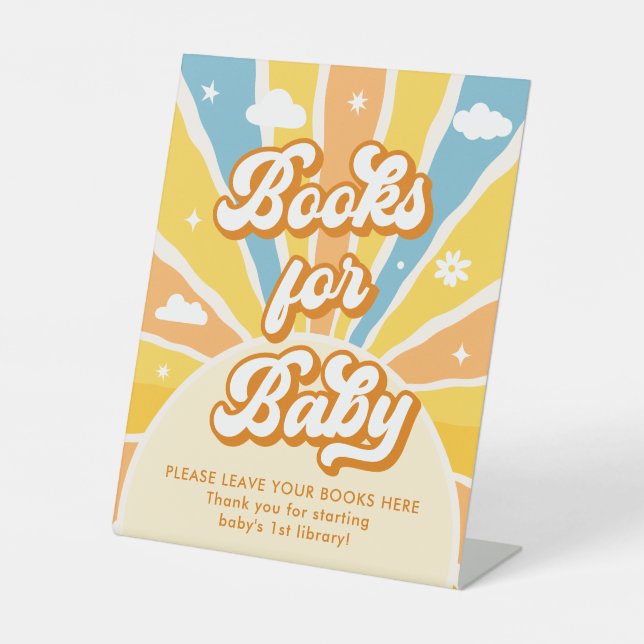 Hier kommen die Son Baby Shower Books für Baby Sockelschild (Vorderseite)