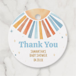 Hier kommen die Son Baby Shower Round Fevor Tags Geschenkanhänger