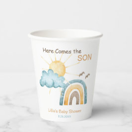 Hier kommen die Teller der Son Baby-Dusche Pappbecher