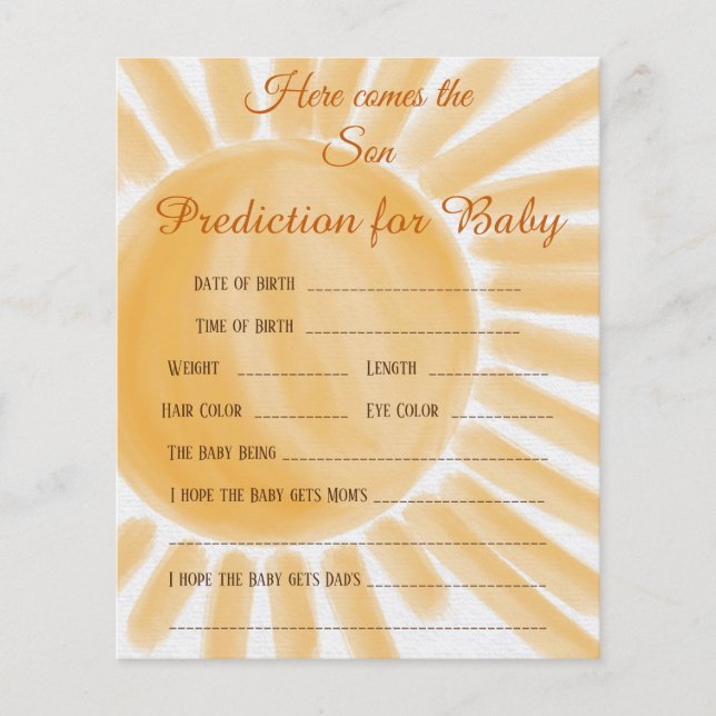 Hier kommen Son Ray Baby Shower Baby Predication G (Vorderseite)