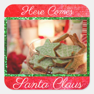 Hier kommen Weihnachtskekse-Aufkleber Quadratischer Aufkleber