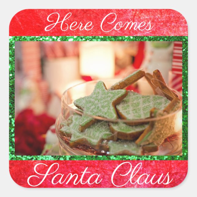Hier kommen Weihnachtskekse-Aufkleber Quadratischer Aufkleber (Vorderseite)