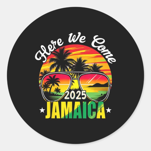 Hier kommen wir Jamaica 2025 Familien Urlaub Reise Runder Aufkleber (Vorderseite)