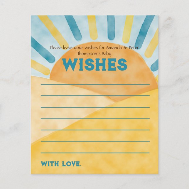 Hier kommt Blue Ray Sunshine Baby Dusche Wünsche (Vorderseite)