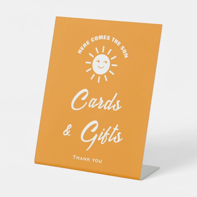 Hier kommt das Son Baby Duschkarten & Geschenkzeic Sockelschild (Vorderseite)