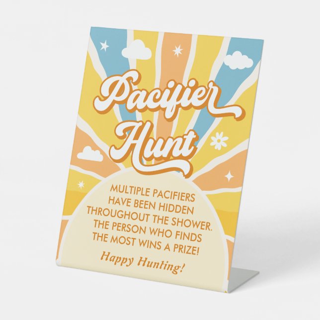 Hier kommt das Son Baby Shower Schnuller Hunt Game Sockelschild (Vorderseite)