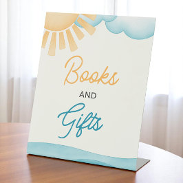 Hier kommt das Son Books and Gifts Sign Sockelschild