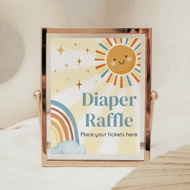 Hier kommt das Son Retro Baby Duschdusche Windeln  Poster (Retro Here Comes the Son Baby Shower Diaper Raffle Sign)