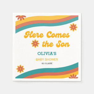 Hier kommt das Son Retro Boy Baby Shower Party Serviette