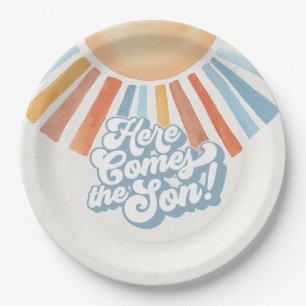 Hier kommt das Son Sunshine Boy Baby Shower Party Pappteller