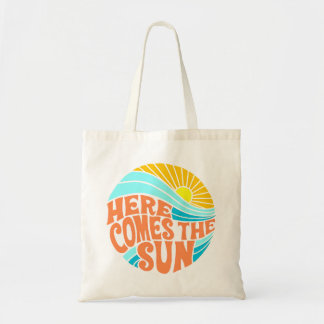 Hier kommt das Sun T-Shirt, Retro Style, Hippie St Tragetasche