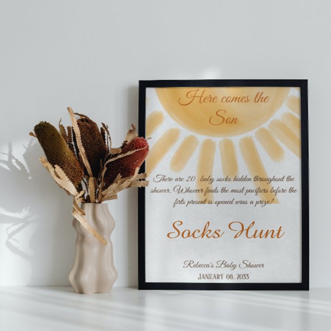 Hier kommt das Sunshine Baby Shower Sock Hunt Fun  Poster (Von Creator hochgeladen)