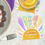 Hier kommt der eine! Retro Boho Sun 1. Geburtstag Rechteckiger Pappuntersetzer<br><div class="desc">Feiern Sie stilvoll mit diesen trendigen 1. Geburtstag Party Papier-Untersetzer. Dieses Design lässt sich leicht mit Ihrer speziellen Veranstaltungssprache personalisieren und Ihre Gäste werden begeistert sein,  wenn sie diese fabelhaften Untersetzer sehen. Matching-Elemente finden Sie in der Auflistung.</div>