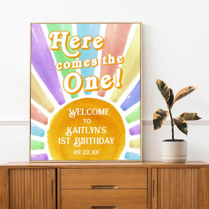 Hier kommt der eine! Retro Sun 1. Geburtstag Willk Poster