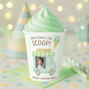 Hier kommt der Scoop Mintgrüner Eiswagen Pappbecher