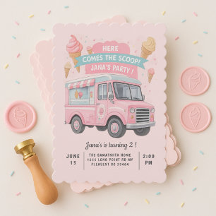 Hier kommt der Scoop! Pink Ice Creme Truck Einladung