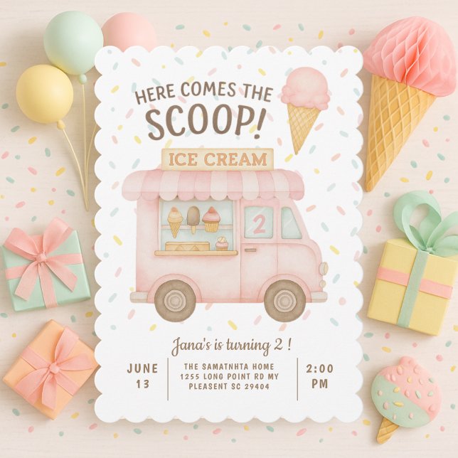Hier kommt der Scoop! | Pink Ice Creme Truck Einladung (Von Creator hochgeladen)