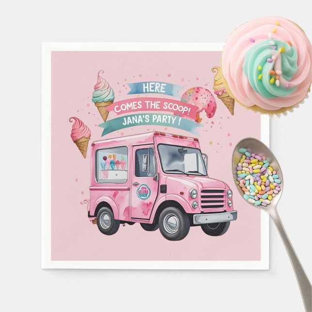 Hier kommt der Scoop! Pink Ice Creme Truck Serviette (Von Creator hochgeladen)