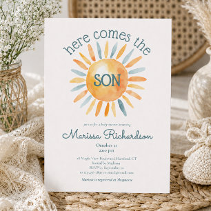 Hier kommt der Sohn Baby Boy Shower Einladung