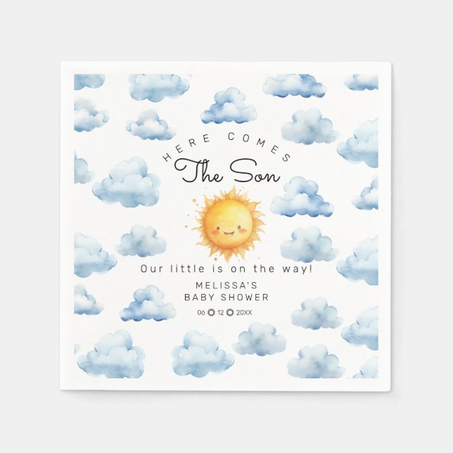 Hier kommt der Sohn Baby Boy Shower Serviette (Vorderseite)