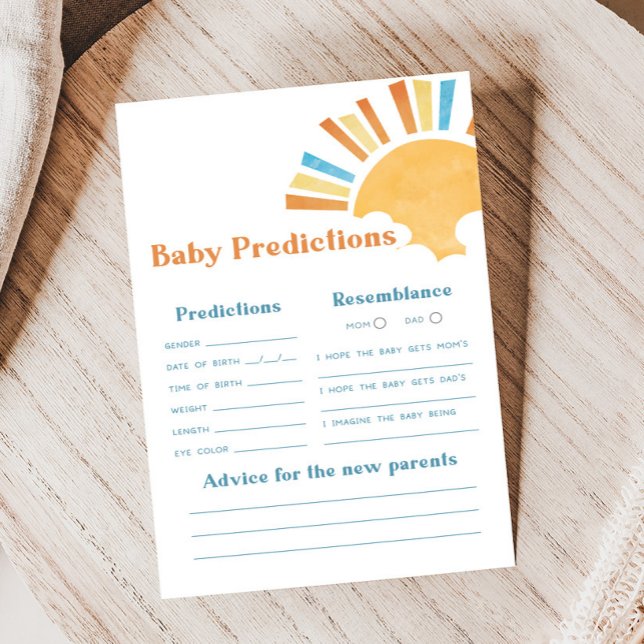 Hier kommt der Sohn Baby Shower Vorhersage Spiel (Here Comes the Sun Baby Shower Game)