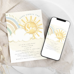 Hier kommt der Sohn Babydusche Einladung