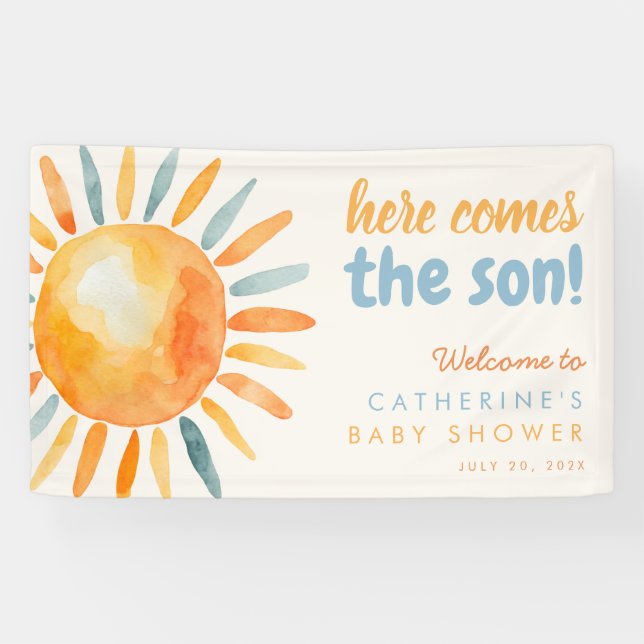 Hier kommt der Sohn Boho-Baby-Shower- Banner (Horizontal)