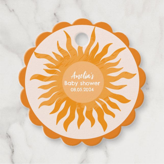 Hier kommt der Sohn boho gelben Baby Dusche Geschenkanhänger (Vorderseite)