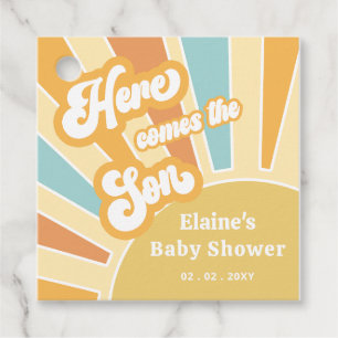Hier kommt der Sohn Boho Retro Babydusche Geschenkanhänger