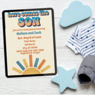 Hier kommt der SOHN, Boho-Sonnen-Baby-Party Einladung