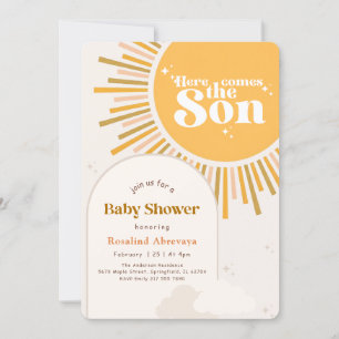 Hier kommt der Sohn Boho Sonnenschein Retro Baby S Einladung