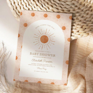 Hier kommt der Sohn Burnt Orange Sun Baby Shower Einladung