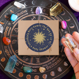 Hier kommt der Sohn   Celestial Baby Shower Runder Aufkleber