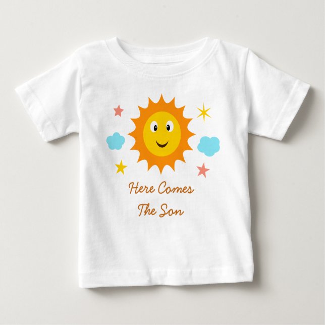 Hier kommt der Sohn, der den Sonnenschein lächelt Baby T-shirt (Vorderseite)