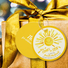 Hier kommt der Sohn gelbe Baby Dusche Gefallen Geschenkanhänger